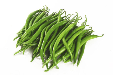Fresh Green Chili Peppers on White Background