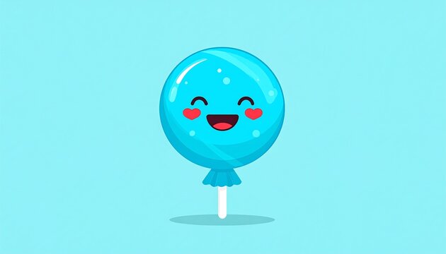 Cute cartoon blue lollipop with a happy expression