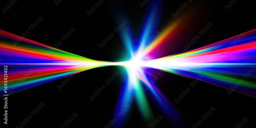 Poster abstract colorful light rays blending into a central bright spot creating a stunning visual effect o