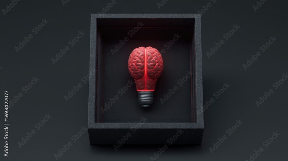 Poster creative concept of a brain shaped light bulb illuminating ideas and innovation in a modern minimali