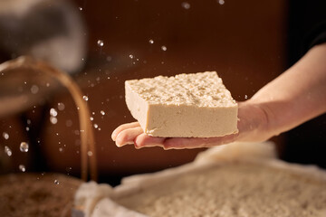 The Artisanal Process of Creating Tofu and Soy Milk by Hand,Critical Moment:Curding Soy Milk to...