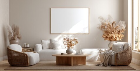 Beige living room interior mockup