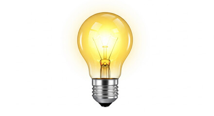 Bright glowing light bulb symbolizing new idea, innovation, and creativity on isolated transparent background.