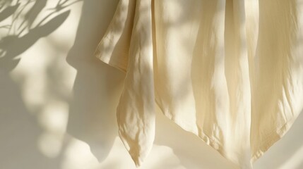 Gentle cream fabric illuminated by sunlight creating subtle shadows and texture
