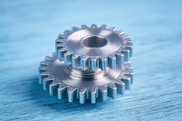 A detailed composition of metallic mechanical gears symbolizing business automation.