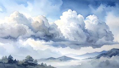 Cloudy Mountain Landscape Painting