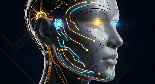 Futuristic Robot Face with Glowing Circuits