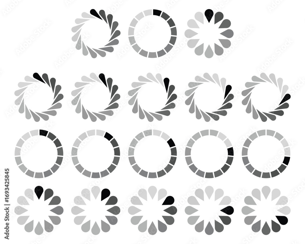 Poster set of loading vector, icon collection. loading status and progress design vector illustration sign,