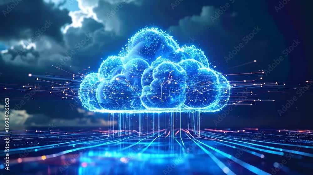 Poster digital cloud concept visualizing data transfer and global connectivity
