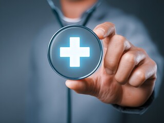 Doctor Hand Cross Icon Concept of Medical Technology and Healthcare Industry