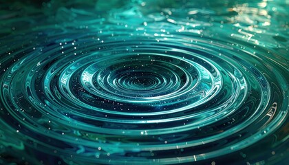 A mesmerizing display of concentric circles, exhibiting a captivating teal and dark teal color scheme, with subtle, sparkling particles, creating a dynamic and visually striking abstract design.