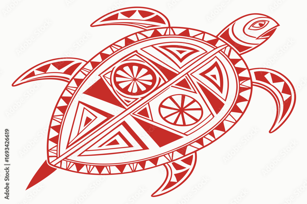Aufkleber intricate red and white turtle design featuring geometric shapes and tribal patterns on a white back
