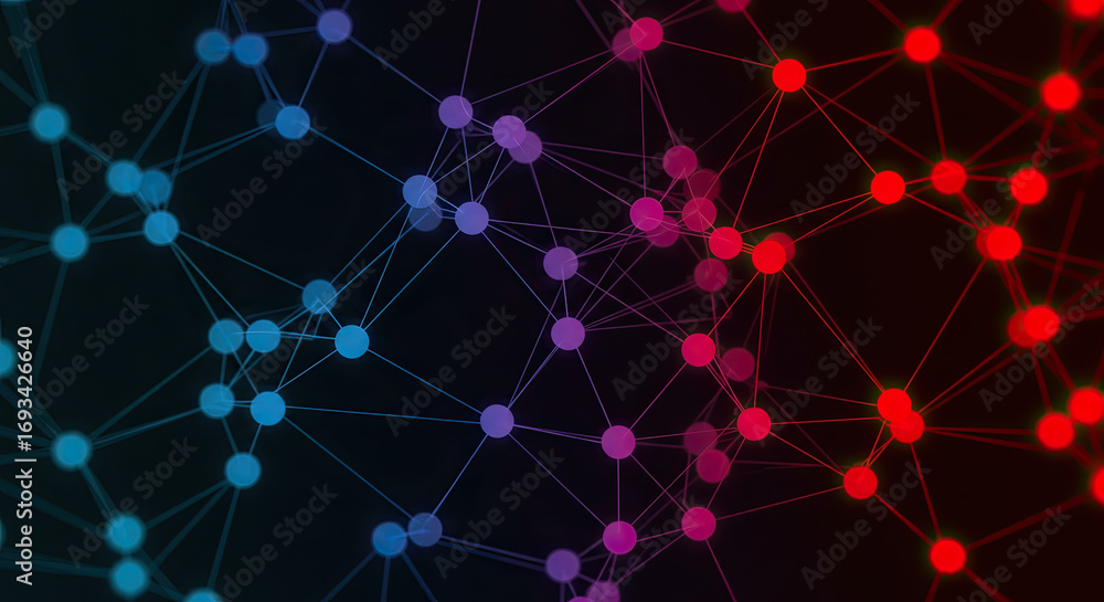 Aufkleber connected network abstract blue red data visualization backdrop
