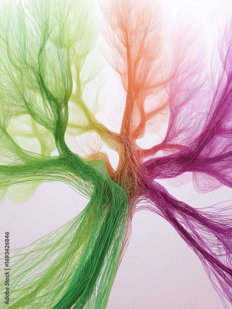 Poster botulinum therapy visualization showcasing colorful representations of nerve pathways and muscle int