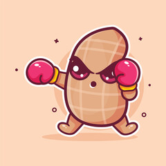 funny peanut character mascot playing boxing sport isolated cartoon