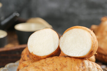 Freshly Dug White Asparagus with Selenium-Enriched Soil and Grass