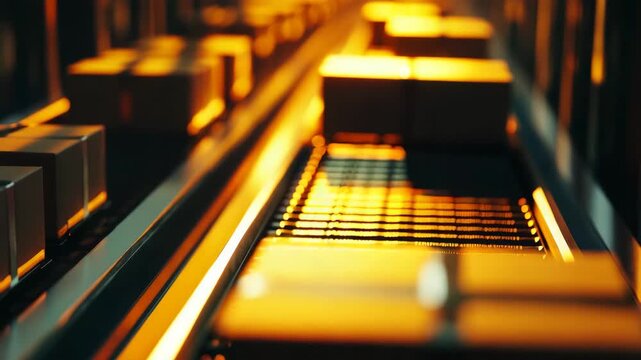 Packages on Conveyor Belt in Warehouse