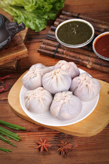 Mongolian Lamb Steamed Dumplings with Sauces Traditional Inner Mongolia Cuisine