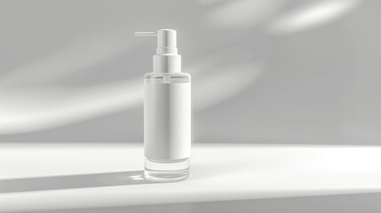 Elegant white cosmetic bottle on minimalistic background showcasing modern design and simplicity, perfect for skincare, beauty, and product marketing visuals.