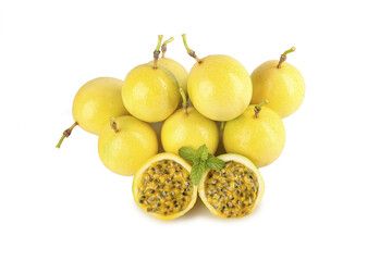 Fresh Golden Passion Fruit from Fujian China Showcase on White Background