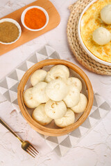 Fresh Chinese Baozi Dumplings in Bamboo Steamer with Spices Traditional Asian Food