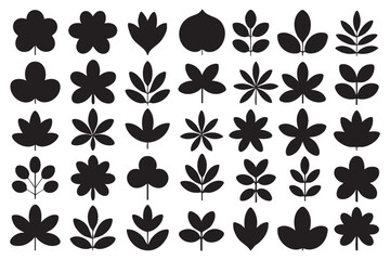 Collection Of Different Black Vector Leaf Silhouettes Isolated On White Background Botanical Illustrations And Floral Elements Simple And Elegant