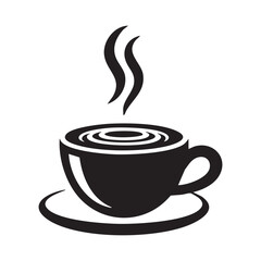Steaming Hot Coffee Cup Silhouette On Saucer Vector Graphic Illustration Isolated On White Background