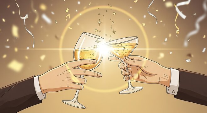 Celebrate success with a toast cheers to new beginnings and unforgettable moments with a golden glow
