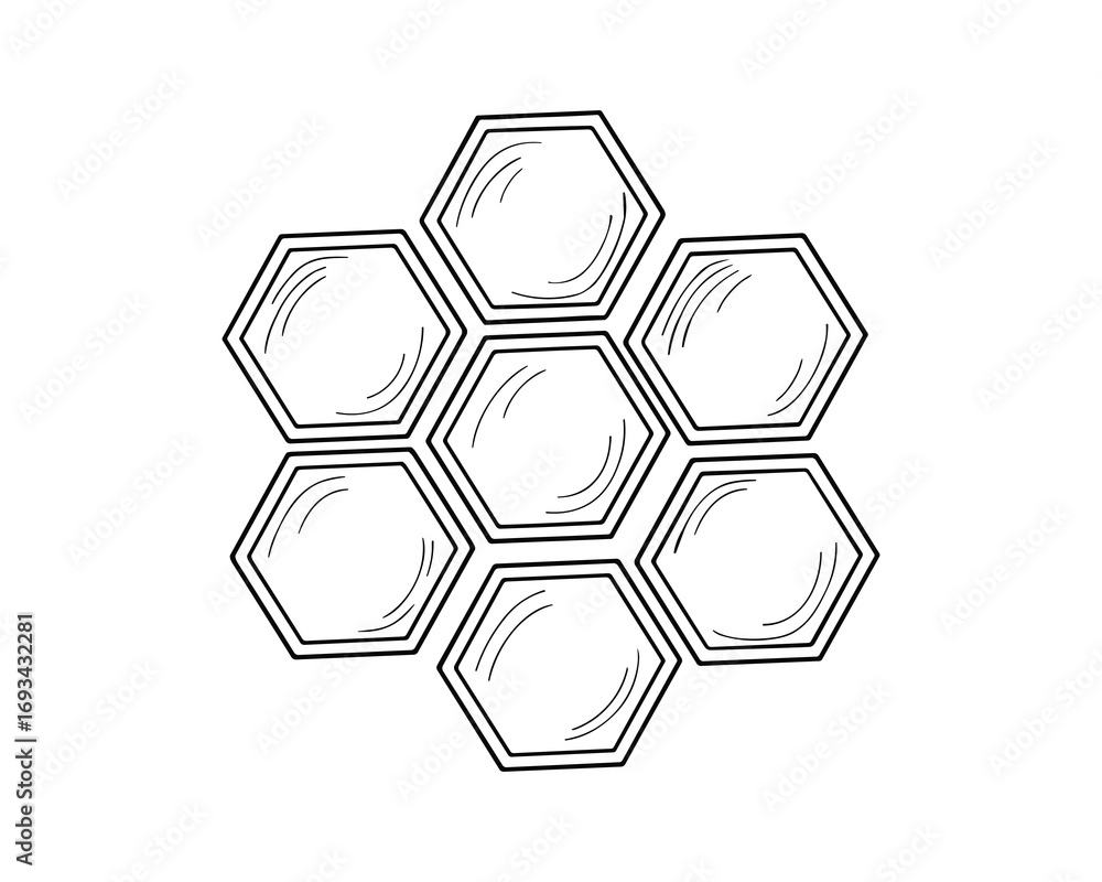Poster hexagon pattern: honeycomb structure with double outlined shapes geometric design, clean background