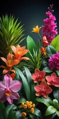 Colorful Orchids And Bromeliads Amidst