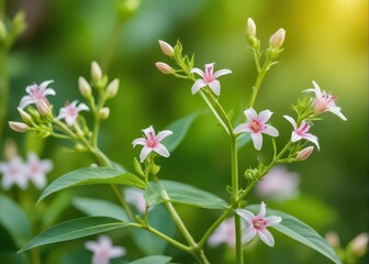 Andrographis paniculata flowers on a stem in a garden flora