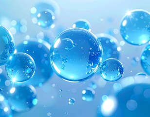 透明な水分子が連なる分子構造　ヒアルロン酸やコラーゲンの表現　ジェネレーティブAI