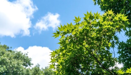 Fototapeta premium Fresh green leaves against a blue sky