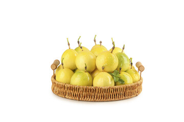 Fresh Golden Passion Fruit in Wicker Basket - Tropical Fujian Produce with Honey-Colored Skin