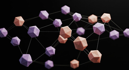 Interconnected Geometric Shapes Pastel Pink and Purple on Transparent Background
