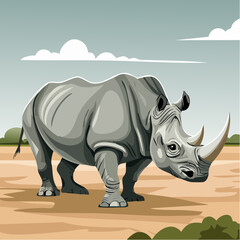 Obraz premium northern white rhinoceros savannah illustration for wildlife legacy