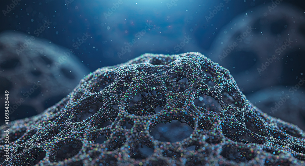 Poster intricate dark mesh structure abstract on blurred blue background