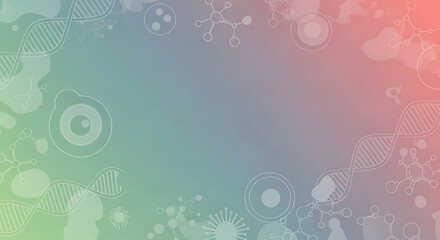 Biotechnology Concept: DNA, Molecules, and Cells on a Soft Green to Pink Gradient