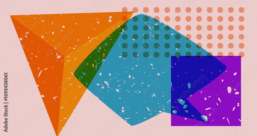 Poster risograph speech bubble with geometric shapes animation. moving object in trendy riso graph design v