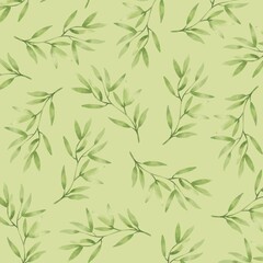 Naklejka premium Nature-Inspired Seamless Pattern with Hand-Painted Green Foliage