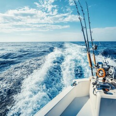 Fototapeta premium Fishing Rods on a Speedboat Cutting Through the Ocean Waves