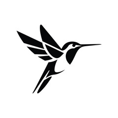 Stylized black silhouette of a hummingbird in flight