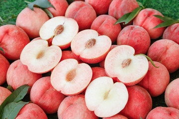 Freshly Picked Sweet Peaches Display - Whole and Sliced Ripe Summer Fruit