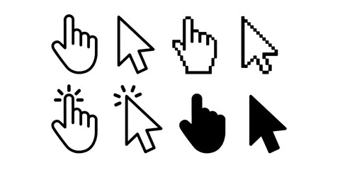 Computer mouse click cursor gray arrow icons set and loading icons. Cursor icon. Mouse click cursor collection.