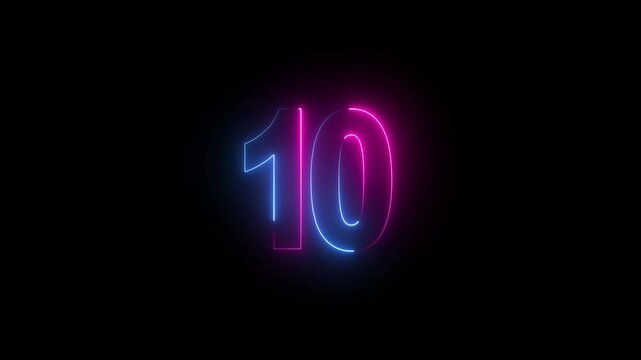 Number 10 neon sign style flashing. Number movement animation.