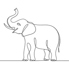 Elegant single line drawing of an elephant with trunk raised