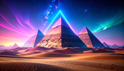 Ancient Pyramids in a Desert Landscape.