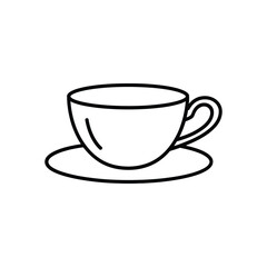 Simple line art drawing of a coffee cup and saucer