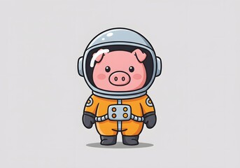 Obraz premium Cute Pig Astronaut in Orange Spacesuit with Helmet, Vector Illustration