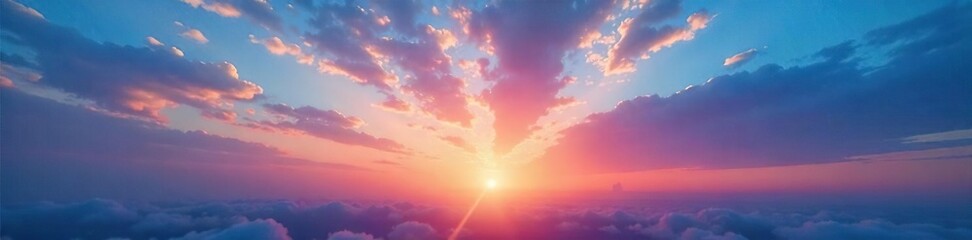 Obraz premium Serene twilight sky ablaze with vibrant blues and soft oranges as the sun dips below the horizon, painting the clouds with breathtaking hues , incredible, celestial, dusk